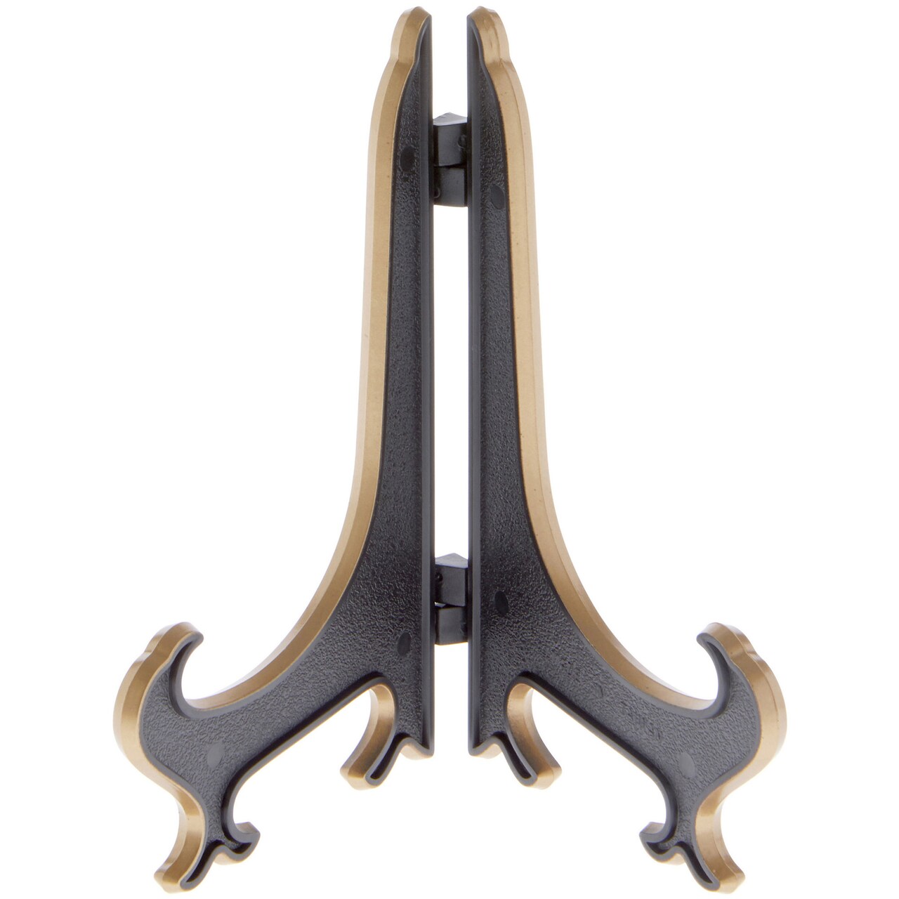 Bard's Hinged Black and Gold Plastic Plate Stand, 5" H x 4" W x 3.5" D (For 5" - 7.5" Plates)